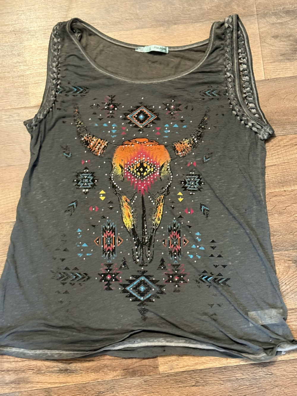 Maurices Charcoal Gray Tank with Colorful Southwestern Skull Graphic